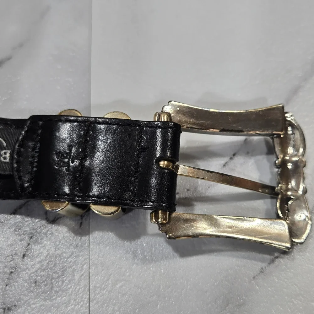 Vintage Brighton Woven Leather Belt Womens 34 Black Silver Ornate Buckle 97083
